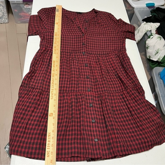 Rails Raine Garnet Ash Check Shirt Dress Long Sleeve Red Black Small K2 - Picture 9 of 13